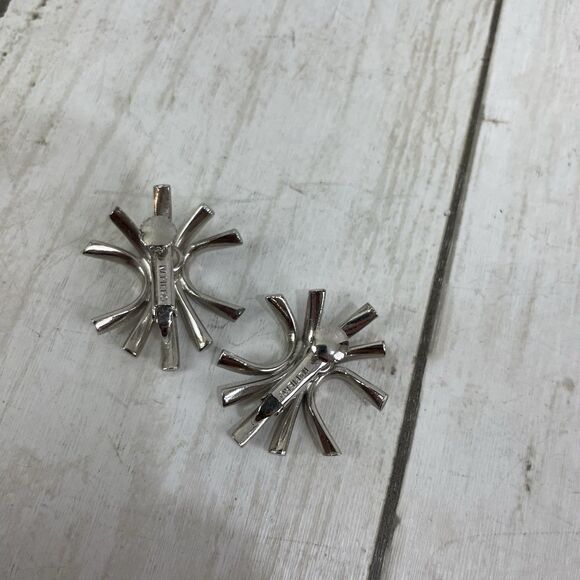 VTG Earrings 4 Pairs - Clip On & Screw back Silver Tone Blue Rhinestone Opal - Picture 5 of 10